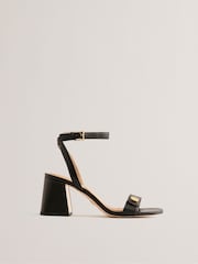 Ted Baker Black Milliiy Mid Block Heel Sandals With Signature Coin - Image 1 of 5