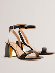 Ted Baker Black Milliiy Mid Block Heel Sandals With Signature Coin - Image 2 of 5