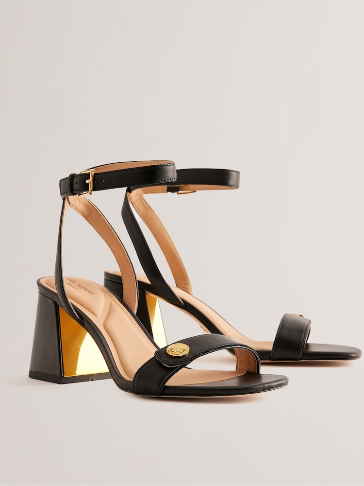 Ted Baker Black Milliiy Mid Block Heel Sandals With Signature Coin - Image 2 of 5