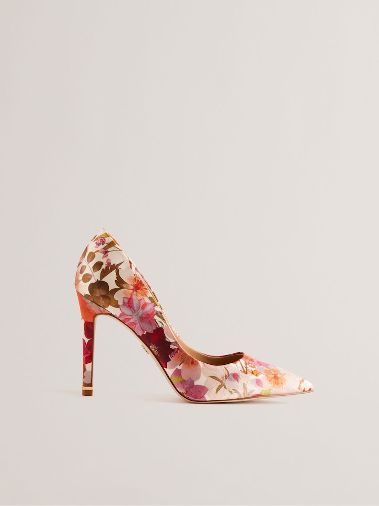 Ted Baker Cream Floral High Heeled Caaraa Pumps With River Of Gold Heel - Image 1 of 5
