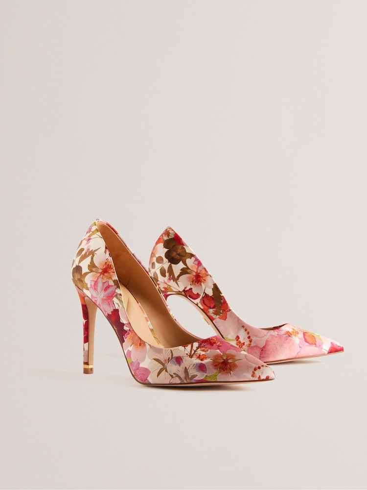 Ted Baker Cream Floral High Heeled Caaraa Pumps With River Of Gold Heel - Image 2 of 5