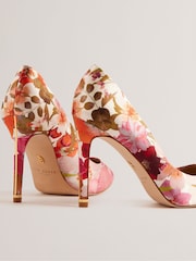 Ted Baker Cream Floral High Heeled Caaraa Pumps With River Of Gold Heel - Image 3 of 5