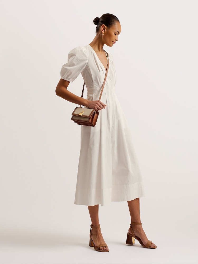 Ted Baker White Ledra Puff Sleeve Midi Dress - Image 1 of 6