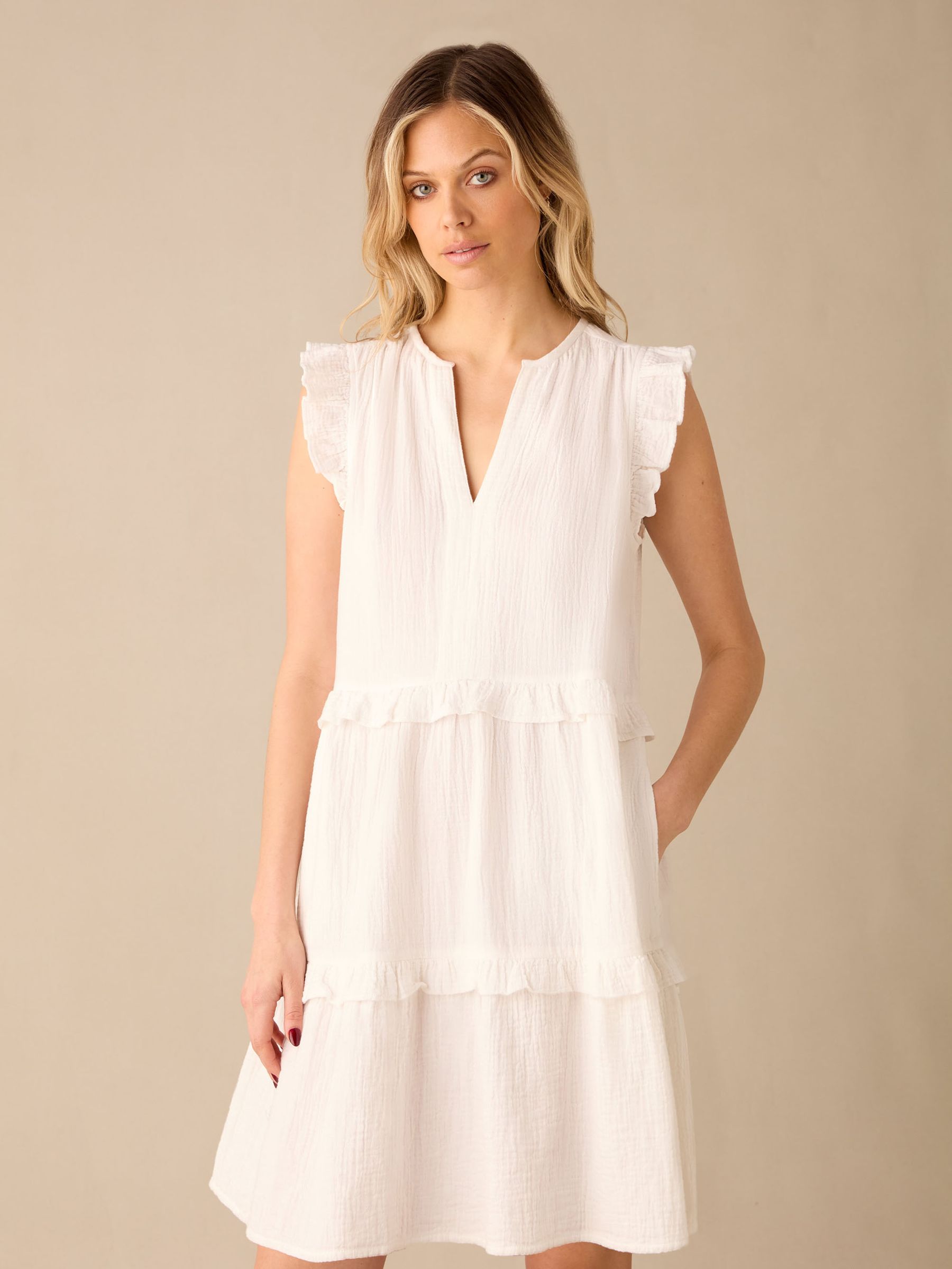 Buy Ro&Zo White Frill Detail Cheesecloth 100% Cotton Dress