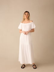Ro&Zo White 100% Cotton Off Shoulder Cheesecloth Dress - Image 1 of 4