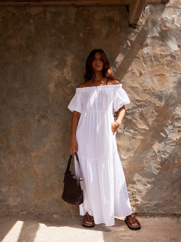 Ro&Zo White 100% Cotton Off Shoulder Cheesecloth Dress - Image 2 of 4