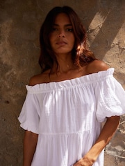 Ro&Zo White 100% Cotton Off Shoulder Cheesecloth Dress - Image 3 of 4