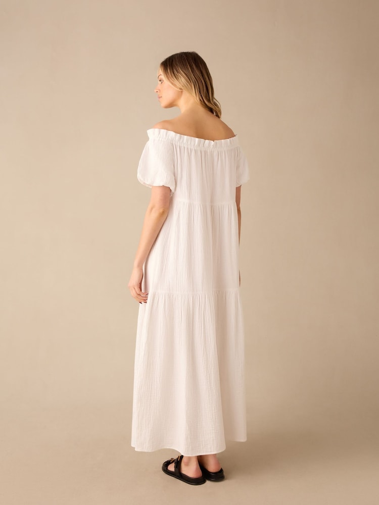 Ro&Zo White 100% Cotton Off Shoulder Cheesecloth Dress - Image 4 of 4