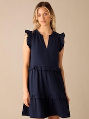 Ro&Zo Navy Blue Frill Detail 100% Cotton Cheesecloth Dress - Image 1 of 6