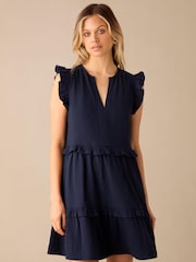 Ro&Zo Navy Blue Frill Detail 100% Cotton Cheesecloth Dress - Image 3 of 6