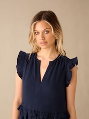 Ro&Zo Navy Blue Frill Detail 100% Cotton Cheesecloth Dress - Image 5 of 6