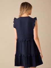 Ro&Zo Navy Blue Frill Detail 100% Cotton Cheesecloth Dress - Image 6 of 6