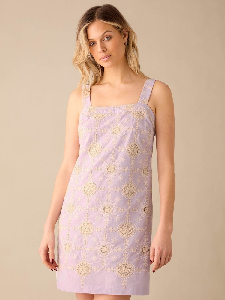 Ro&Zo Purple Broderie Strappy Short Dress - Image 1 of 5