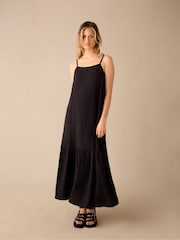 Ro&Zo Black Tiered Hem Strappy 100% Cotton Cheesecloth Dress - Image 1 of 4