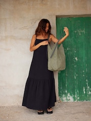Ro&Zo Black Tiered Hem Strappy 100% Cotton Cheesecloth Dress - Image 2 of 4