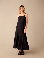 Ro&Zo Black Tiered Hem Strappy 100% Cotton Cheesecloth Dress - Image 3 of 4