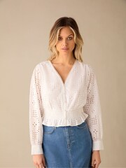 Ro&Zo White Broderie Shirred Waist Top - Image 1 of 4