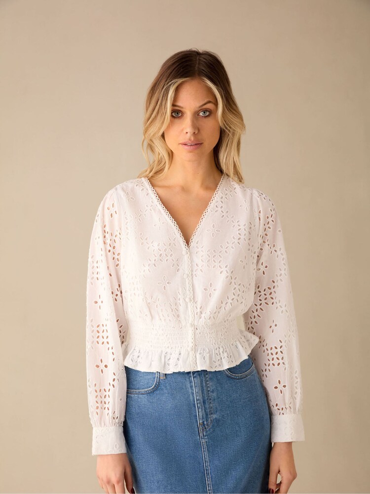 Ro&Zo White Broderie Shirred Waist Top - Image 1 of 4