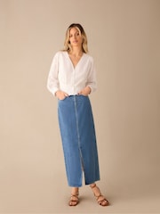 Ro&Zo White Broderie Shirred Waist Top - Image 2 of 4