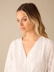 Ro&Zo White Broderie Shirred Waist Top - Image 3 of 4