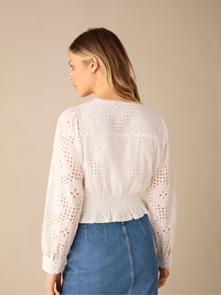 Ro&Zo White Broderie Shirred Waist Top - Image 4 of 4