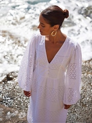 Ro&Zo White Mixed Broderie Midi Dress - Image 3 of 7
