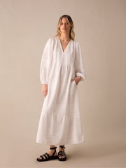 Ro&Zo White Mixed Broderie Midi Dress - Image 4 of 7