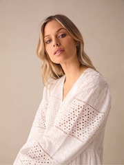 Ro&Zo White Mixed Broderie Midi Dress - Image 5 of 7