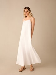 Ro&Zo White Tiered Hem Strappy 100% Cotton Cheesecloth Dress - Image 1 of 1
