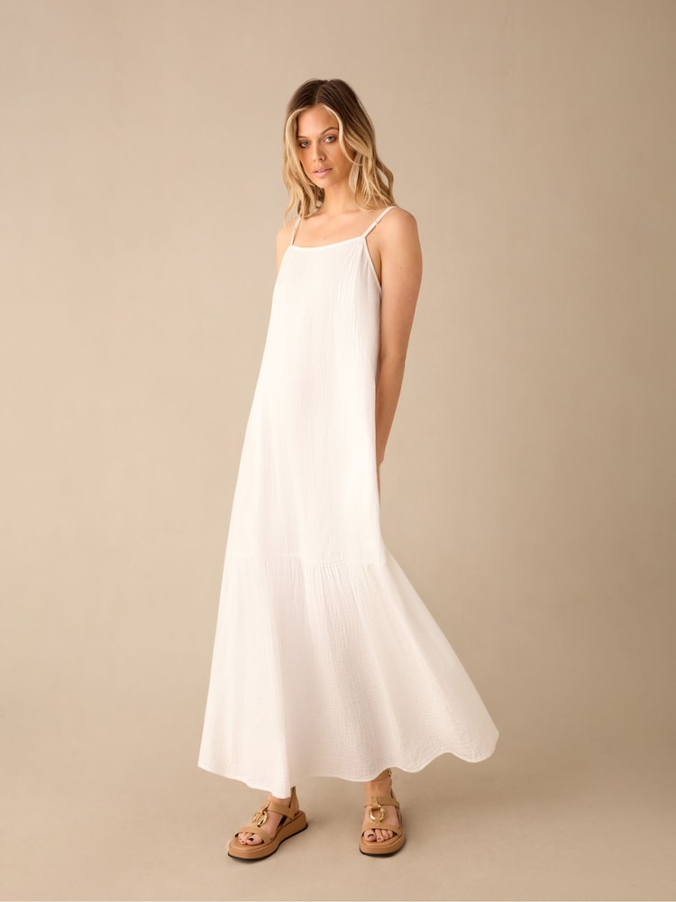 Ro&Zo White Tiered Hem Strappy 100% Cotton Cheesecloth Dress - Image 1 of 1 Ro&Zo White Tiered Hem Strappy 100% Cotton Cheesecloth Dress - Image 1 of 1