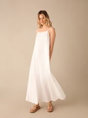 Ro&Zo White Tiered Hem Strappy 100% Cotton Cheesecloth Dress - Image 2 of 3