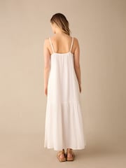 Ro&Zo White Tiered Hem Strappy 100% Cotton Cheesecloth Dress - Image 3 of 3