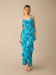 Ro&Zo Blue Kirstee Floral Print Ruffle Cami Maxi Dress - Image 1 of 8