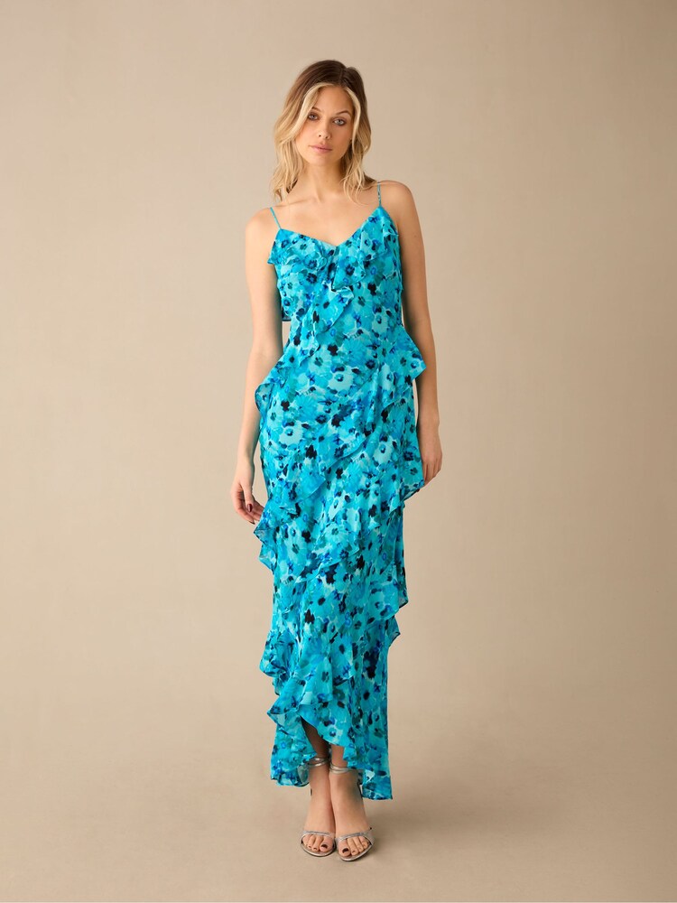 Ro&Zo Blue Kirstee Floral Print Ruffle Cami Maxi Dress - Image 1 of 8
