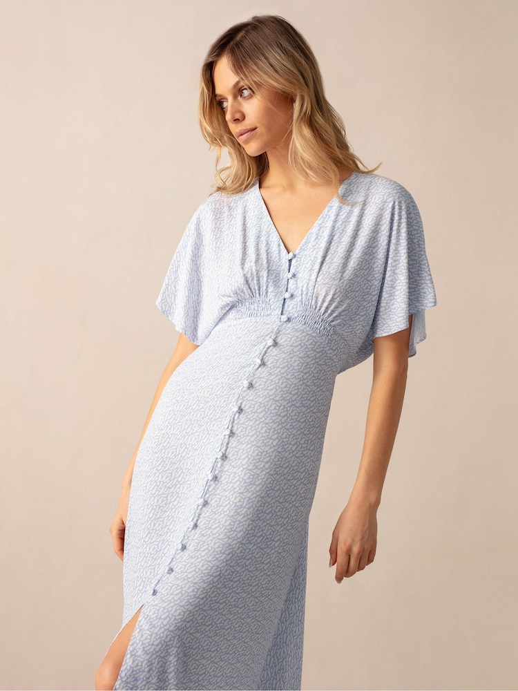 Ro&Zo Blue Squiggle Print Button Through Midi Dress - Image 2 of 5