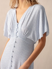 Ro&Zo Blue Squiggle Print Button Through Midi Dress - Image 3 of 5