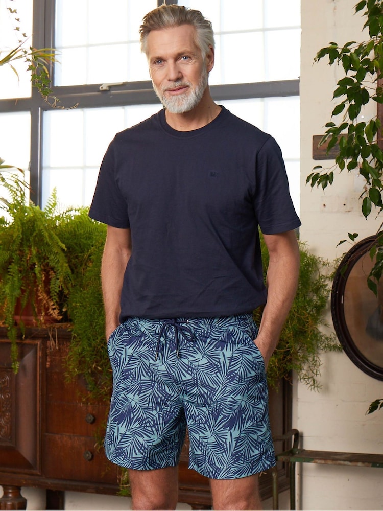 The Savile Row Company Green Navy Palm Print Recycled Swim Shorts - Image 2 of 4