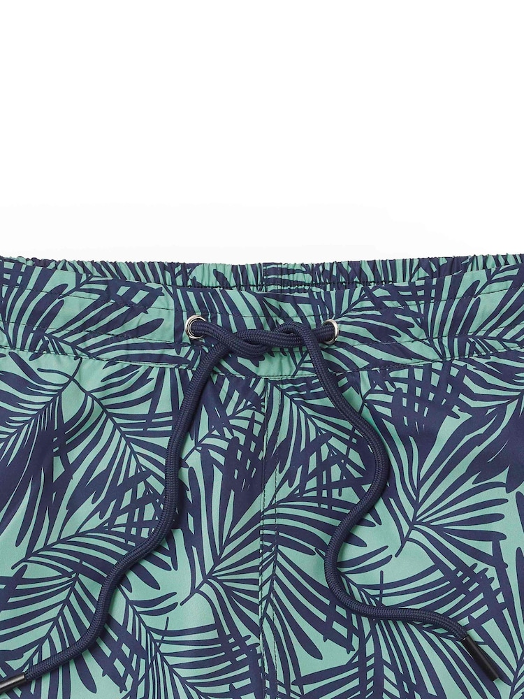 The Savile Row Company Green Navy Palm Print Recycled Swim Shorts - Image 4 of 4
