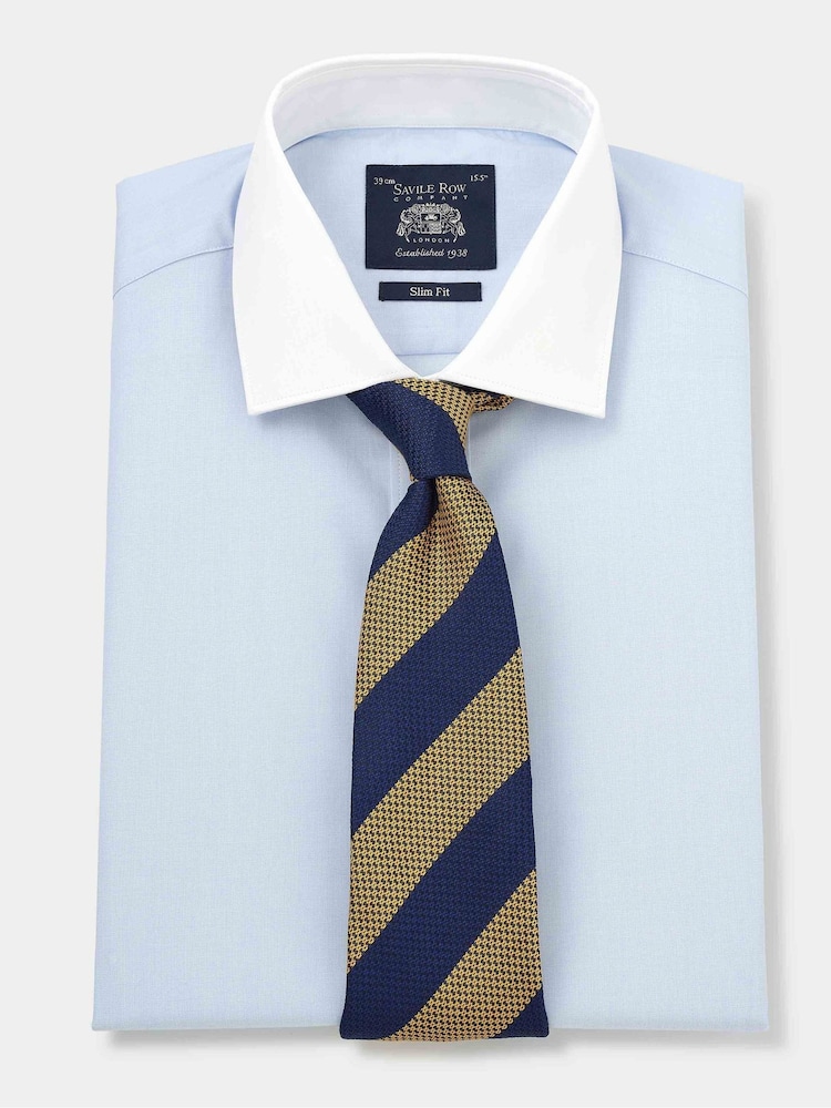 Savile Row Company Slim Blue Contrast Collar Double Cuff 100% Cotton Shirt - Image 1 of 4