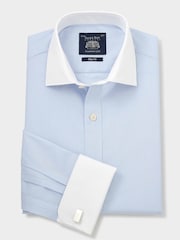Savile Row Company Slim Blue Contrast Collar Double Cuff 100% Cotton Shirt - Image 2 of 4