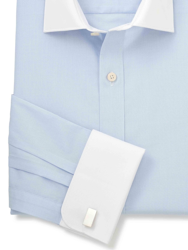 Savile Row Company Slim Blue Contrast Collar Double Cuff 100% Cotton Shirt - Image 4 of 4