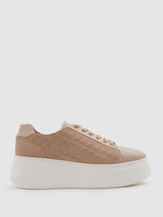Reiss Blush Cassidy Leather Suede Lattice Trainers - Image 1 of 5