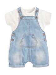 Mamas & Papas Blue Denim 100% Cotton Dungaree 2 Piece Set - Image 1 of 5