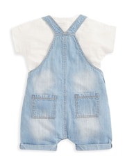 Mamas & Papas Blue Denim 100% Cotton Dungaree 2 Piece Set - Image 2 of 5