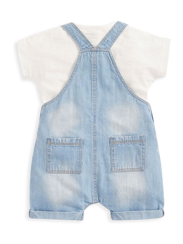 Mamas & Papas Blue Denim 100% Cotton Dungaree 2 Piece Set - Image 2 of 5