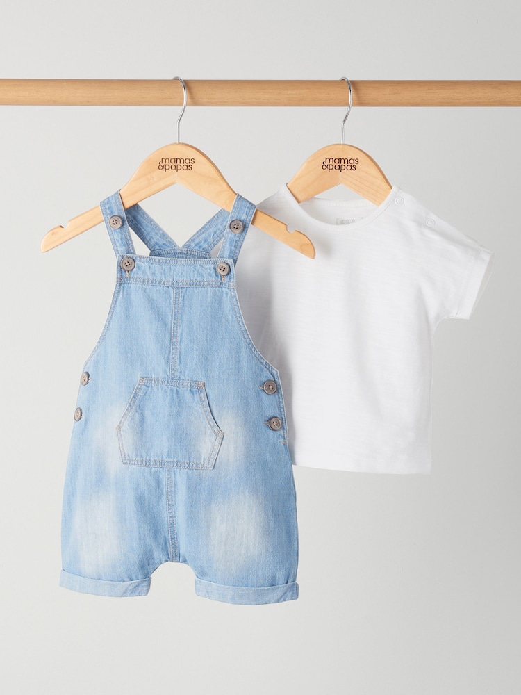 Mamas & Papas Blue Denim 100% Cotton Dungaree 2 Piece Set - Image 5 of 5