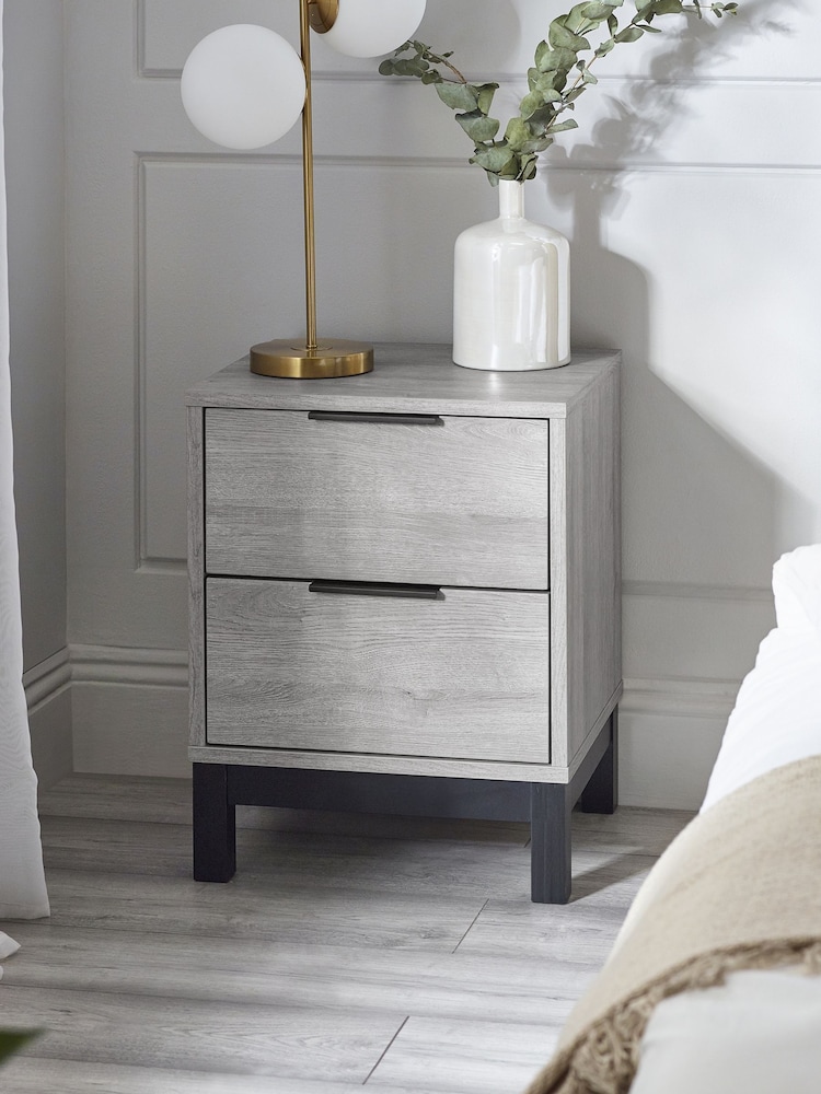 Julian Bowen Grey and Oak Bali 2 Drawer Bedside Table - Image 1 of 1