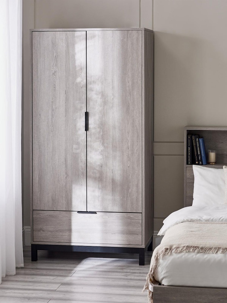 Julian Bowen Grey Oak Bali Double 1 Drawer Wardrobe - Image 1 of 6