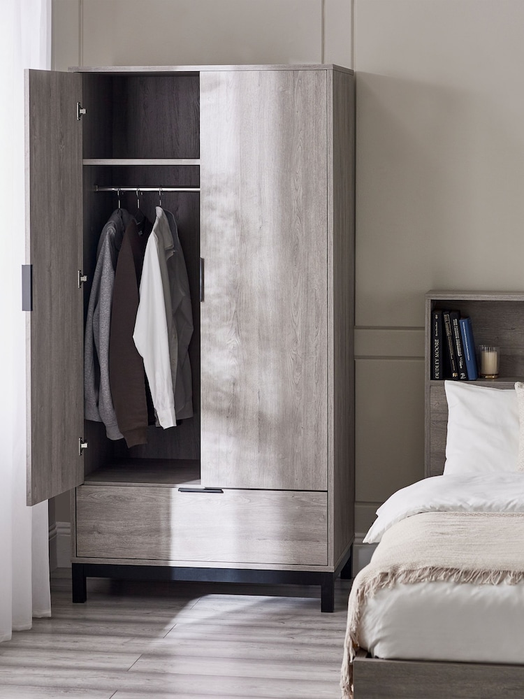 Julian Bowen Grey Oak Bali Double 1 Drawer Wardrobe - Image 2 of 6