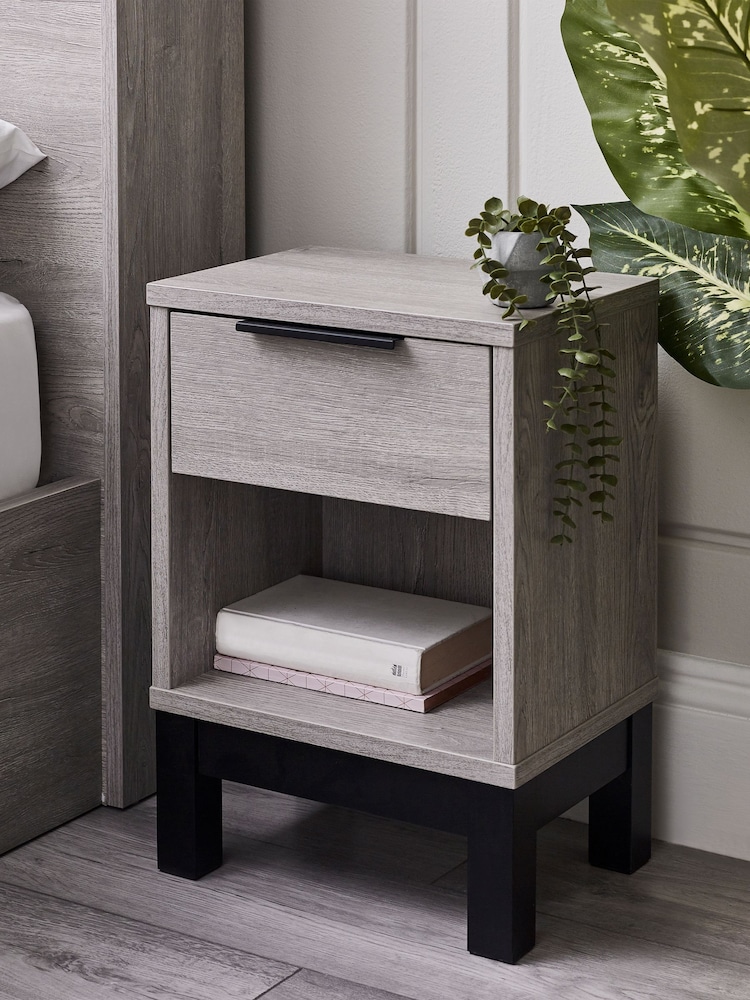 Julian Bowen Grey Oak Bali 1 Drawer Bedside Table - Image 1 of 6
